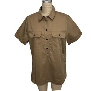 NEW Filson Colville Twill Short Sleeve Utility Popover Shirt Khaki Womens XL